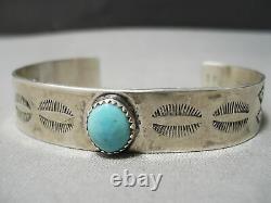 Amazing Vintage Navajo Sky Blue Turquoise Sterling Silver Bracelet