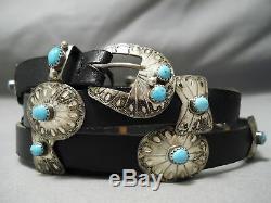 Amazing Vintage Navajo Turquoise Sterling Silver Concho Belt Old