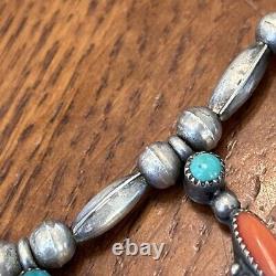 Anthony Vanderver Navajo 16 Necklace Post Earring Set Turquoise Coral Vintage Q