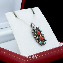 Antique Vintage 925 Sterling Silver Native Navajo Coral Turquoise Necklace 4.1g