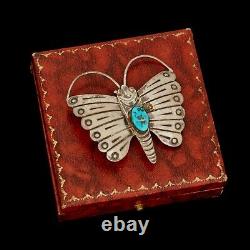 Antique Vintage 925 Sterling Silver Native Navajo Turquoise Butterfly Pin Brooch