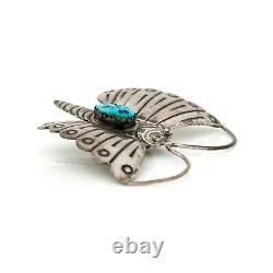 Antique Vintage 925 Sterling Silver Native Navajo Turquoise Butterfly Pin Brooch