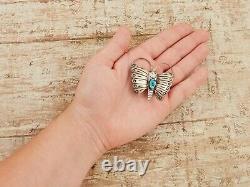 Antique Vintage 925 Sterling Silver Native Navajo Turquoise Butterfly Pin Brooch