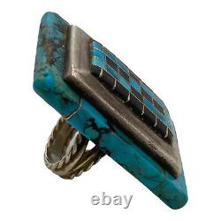 Antique Vintage Native Navajo 900 Sterling Turquoise Onyx HUGE Ring Sz 5 40.7g