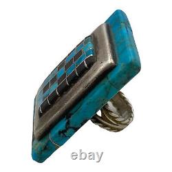 Antique Vintage Native Navajo 900 Sterling Turquoise Onyx HUGE Ring Sz 5 40.7g