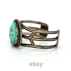 Antique Vintage Native Navajo Sterling Coin Silver Turquoise Mens Cuff Bracelet