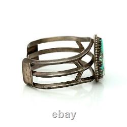 Antique Vintage Native Navajo Sterling Coin Silver Turquoise Mens Cuff Bracelet