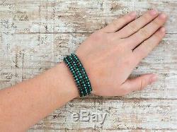 Antique Vintage Native Navajo Sterling Coin Silver Turquoise Row Cuff Bracelet