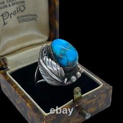 Antique Vintage Native Navajo Sterling Silver Blue Bird Turquoise Ring Sz 7 7.5g