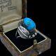 Antique Vintage Native Navajo Sterling Silver Blue Bird Turquoise Ring Sz 7 7.5g