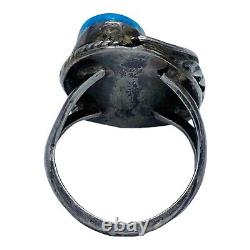 Antique Vintage Native Navajo Sterling Silver Blue Bird Turquoise Ring Sz 7 7.5g