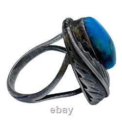 Antique Vintage Native Navajo Sterling Silver Blue Bird Turquoise Ring Sz 7 7.5g