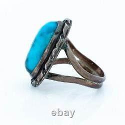 Antique Vintage Native Navajo Sterling Silver Morenci Turquoise Ring Sz 4.5 5.5g