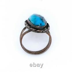 Antique Vintage Native Navajo Sterling Silver Morenci Turquoise Ring Sz 4.5 5.5g