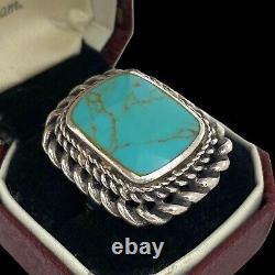Antique Vintage Native Navajo Sterling Silver Pawn Turquoise Ring Sz 6.5 10.2g