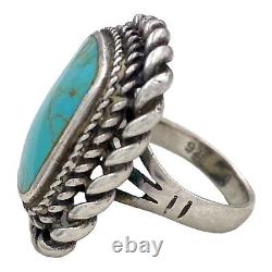 Antique Vintage Native Navajo Sterling Silver Pawn Turquoise Ring Sz 6.5 10.2g