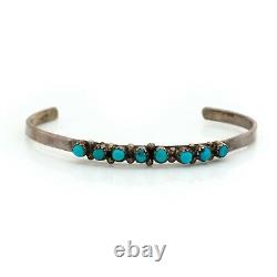 Antique Vintage Native Navajo Sterling Silver Turquoise Baby Cuff Bracelet 3.3g