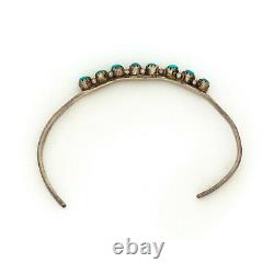 Antique Vintage Native Navajo Sterling Silver Turquoise Baby Cuff Bracelet 3.3g