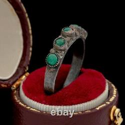 Antique Vintage Native Zuni Sterling Coin Silver Green Turquoise Ring Size 5.75