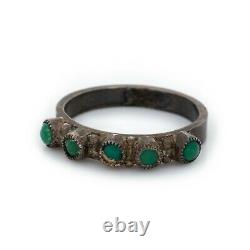 Antique Vintage Native Zuni Sterling Coin Silver Green Turquoise Ring Size 5.75