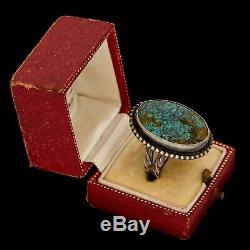 Antique Vintage Sterling 925 Silver Native Navajo Number 8 Turquoise Ring S 7.25