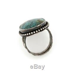 Antique Vintage Sterling 925 Silver Native Navajo Number 8 Turquoise Ring S 7.25