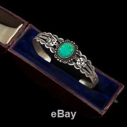 Antique Vintage Sterling Coin Silver Native Navajo Pawn Turquoise Cuff Bracelet