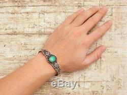 Antique Vintage Sterling Coin Silver Native Navajo Pawn Turquoise Cuff Bracelet