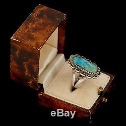 Antique Vintage Sterling Coin Silver Native Navajo Pawn Turquoise Ring Sz 5.75