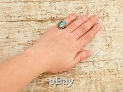 Antique Vintage Sterling Coin Silver Native Navajo Pawn Turquoise Ring Sz 5.75