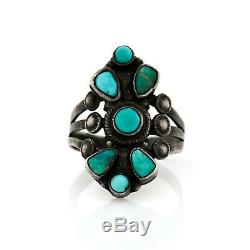 Antique Vintage Sterling Coin Silver Native Navajo Pawn Turquoise Ring Sz 7.5