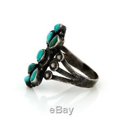 Antique Vintage Sterling Coin Silver Native Navajo Pawn Turquoise Ring Sz 7.5