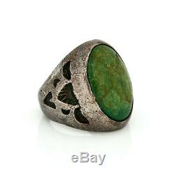 Antique Vintage Sterling Coin Silver Native Navajo Turquoise HUGE Mens Ring Sz 9
