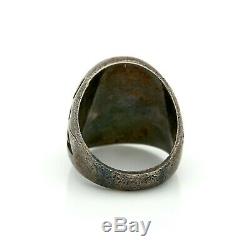 Antique Vintage Sterling Coin Silver Native Navajo Turquoise HUGE Mens Ring Sz 9