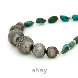 Antique Vintage Sterling Silver Native Navajo Cripple Creek Turquoise Necklace