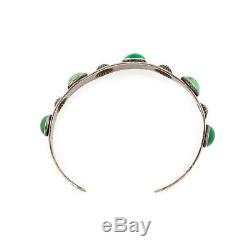 Antique Vintage Sterling Silver Native Navajo Green Turquoise Row Cuff Bracelet
