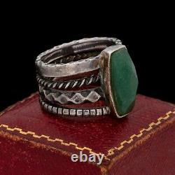 Antique Vintage Sterling Silver Native Navajo Turquoise Band Ring Sz 7.5 12.7g