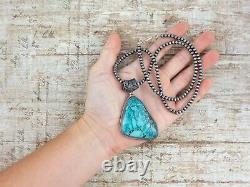 Antique Vintage Sterling Silver Native Navajo Turquoise Beaded Necklace 40.1g