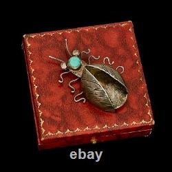 Antique Vintage Sterling Silver Native Navajo Turquoise Beetle Bug Pin Brooch