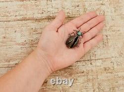 Antique Vintage Sterling Silver Native Navajo Turquoise Beetle Bug Pin Brooch