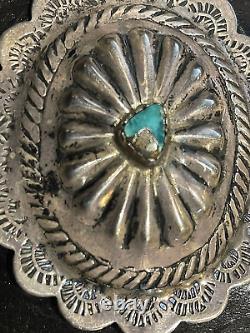 Antique/Vtg Navajo Concho Belt. Silver/Turquoise. Buckle+6 Conchos, 7 butterflies