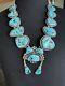 Antique/Vtg Very Large Navajo Squash Blossom Necklace. Silver/Turquoise
