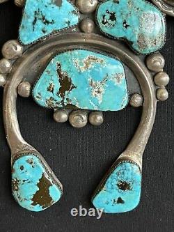 Antique/Vtg Very Large Navajo Squash Blossom Necklace. Silver/Turquoise