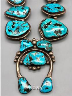 Antique/Vtg Very Large Navajo Squash Blossom Necklace. Silver/Turquoise