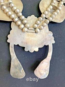 Antique/Vtg Very Large Navajo Squash Blossom Necklace. Silver/Turquoise