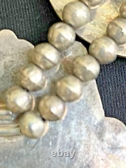 Antique/Vtg Very Large Navajo Squash Blossom Necklace. Silver/Turquoise