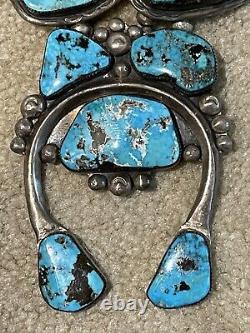 Antique/Vtg Very Large Navajo Squash Blossom Necklace. Silver/Turquoise