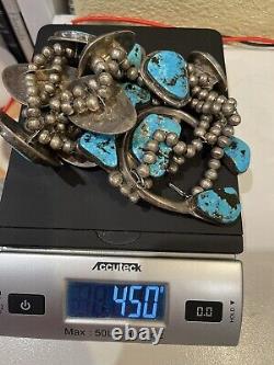 Antique/Vtg Very Large Navajo Squash Blossom Necklace. Silver/Turquoise