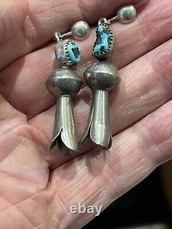 Antique or Vintage Navajo Screw-back Squash Blossom Earrings. Silver/Turquoise