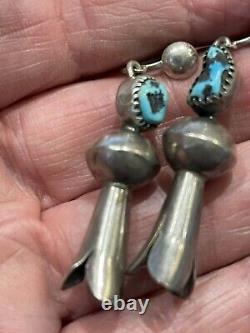 Antique or Vintage Navajo Screw-back Squash Blossom Earrings. Silver/Turquoise